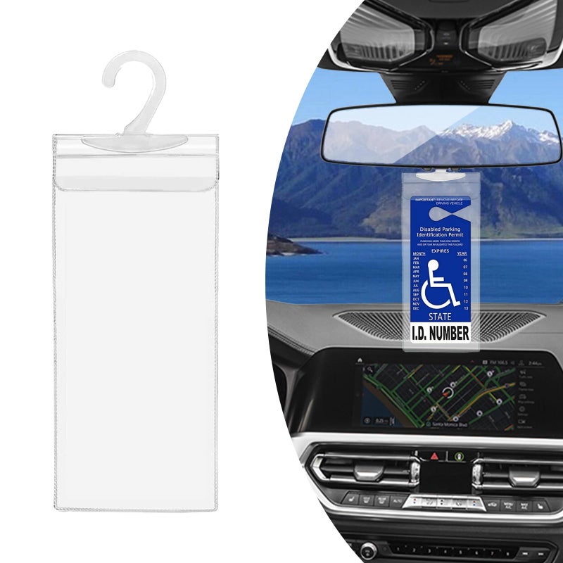 Dickno Handicap Placard Holder, 11.6"" x 5"" Ultra Transparent Disabled Parking Permit Placard Protector with Plastic Large Hanger, Automotive Disabled Placard Protective Cover - Image 1